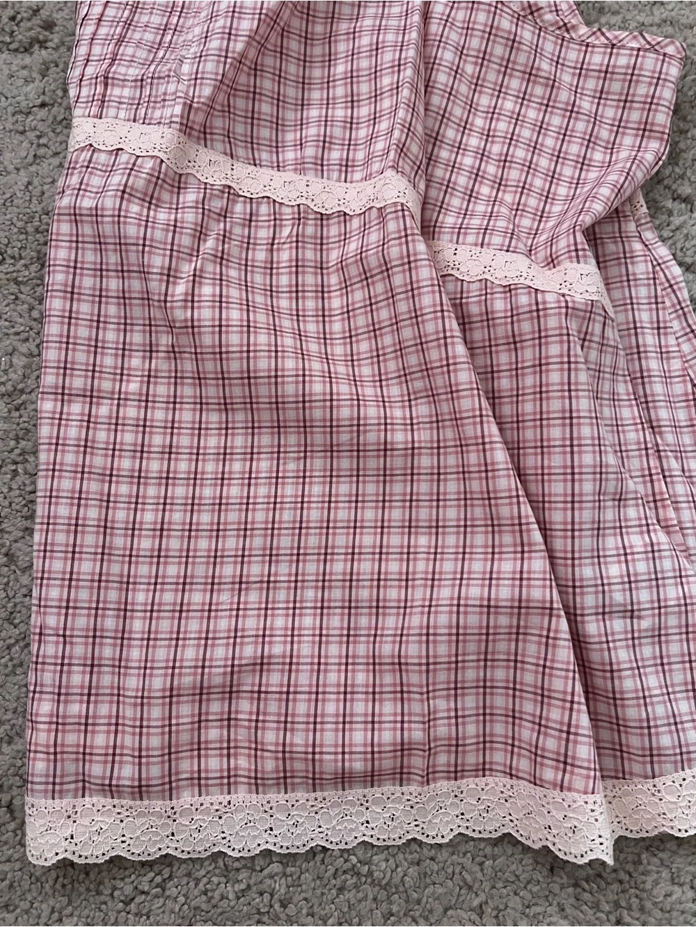 Lace-Trim Pink Plaid Cami Chemise